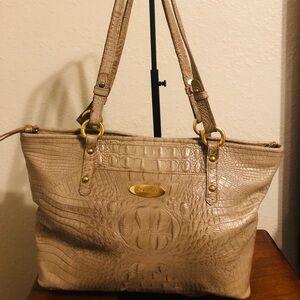 Brahmin Beige Crocodile Embossed Shoulder Bag